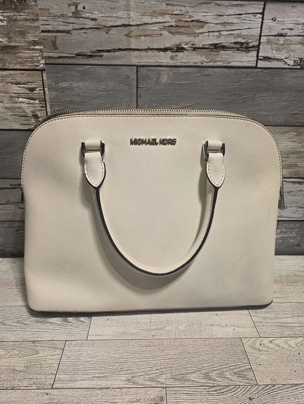 Michael Kors Ivory Saffiano Dome Satchel